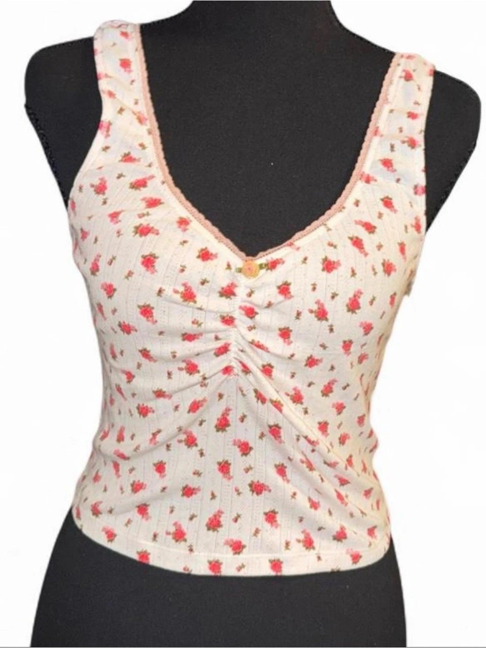 Free People Fresh In Love Lounge Set Crop Top Floral Tank Cream & Pink Small